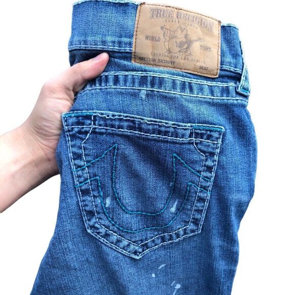 RARE True Religion Jeans Size 33 SKINNY BIG T Jupiter Rain Blue - Picture 8 of 14